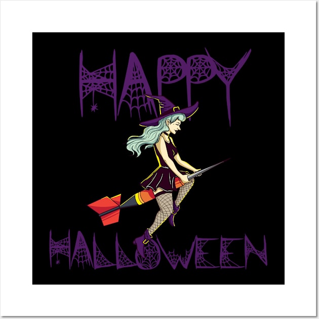 Happy Halloween Witch on Darts Costume Gift Wall Art by Luxara